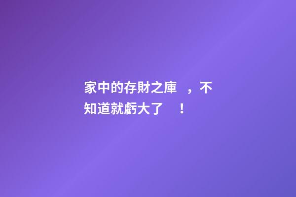 家中的存財之庫，不知道就虧大了！